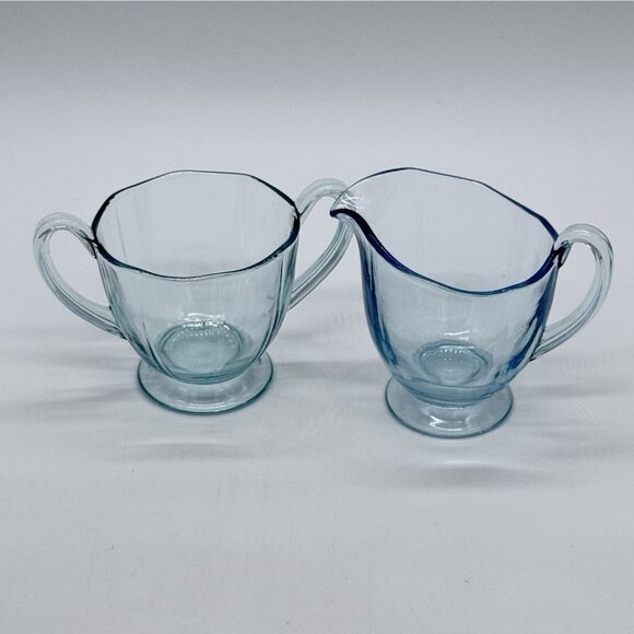Vintage Fostoria Azure Blue Depression Glass Fairfax Open Sugar and Creamer Set - Picture 4 of 8
